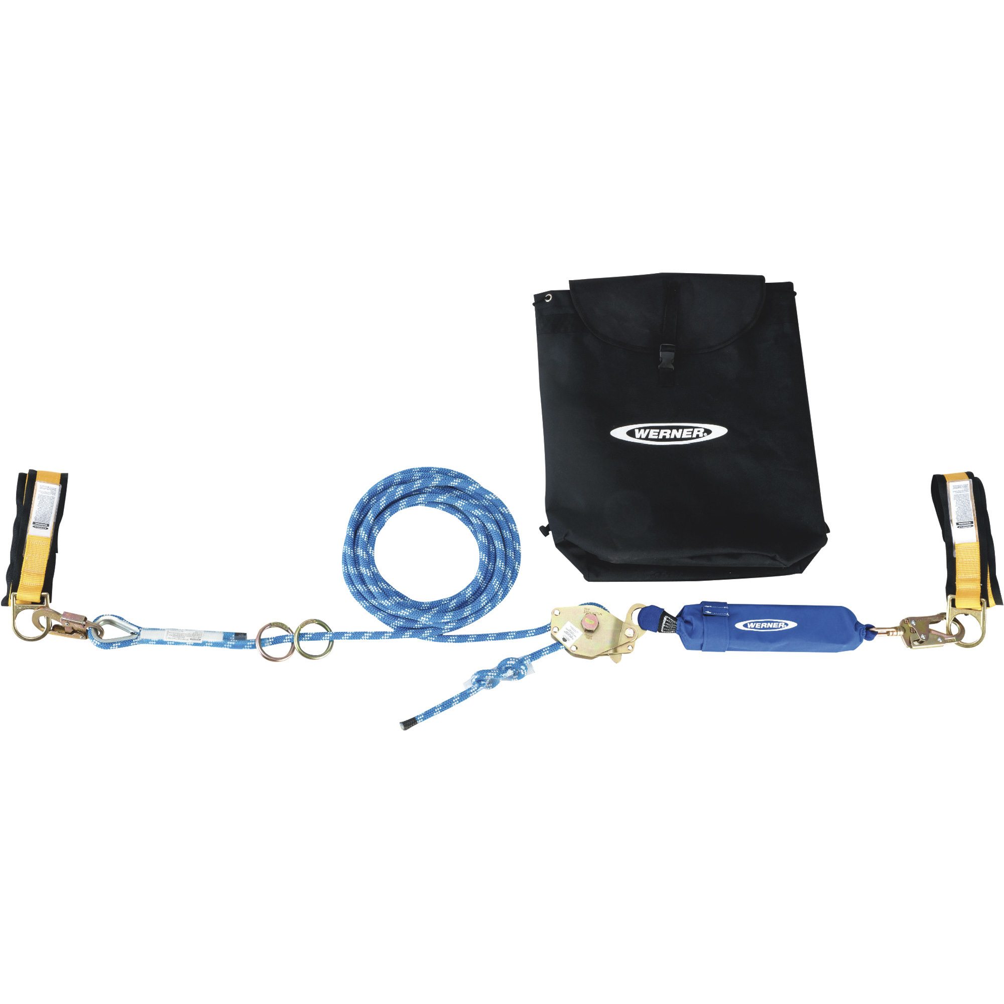 Werner 100ft. 2-Man Rope Horizontal Lifeline System with Cross-Arm Strap and Rope Tensioner, 400-Lb. Capacity, Model# L100100